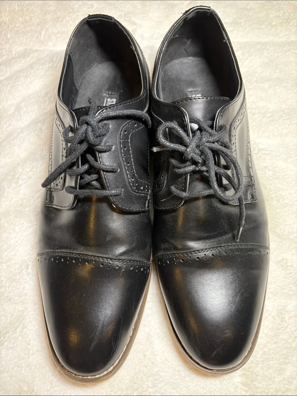 Stacy Adams Black Leather Cap-Toe Derby Dress Shoes